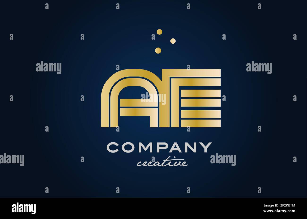 logo con lettere in grassetto con combinazione di lettere AE dorate e punti. Si è Unito al design di modelli creativi per aziende e aziende Illustrazione Vettoriale