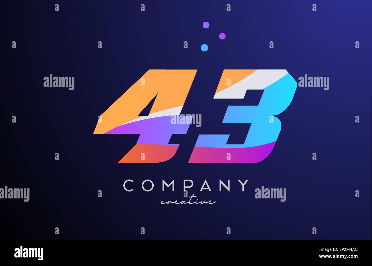 icona del logo numero 43 colorata con punti. Modello giallo blu rosa modello per un'azienda o un'azienda Illustrazione Vettoriale