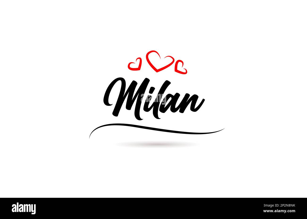 Milano città europea tipografia testo parola con stile d'amore. Scrittura a mano. Testo calligrafico moderno Illustrazione Vettoriale