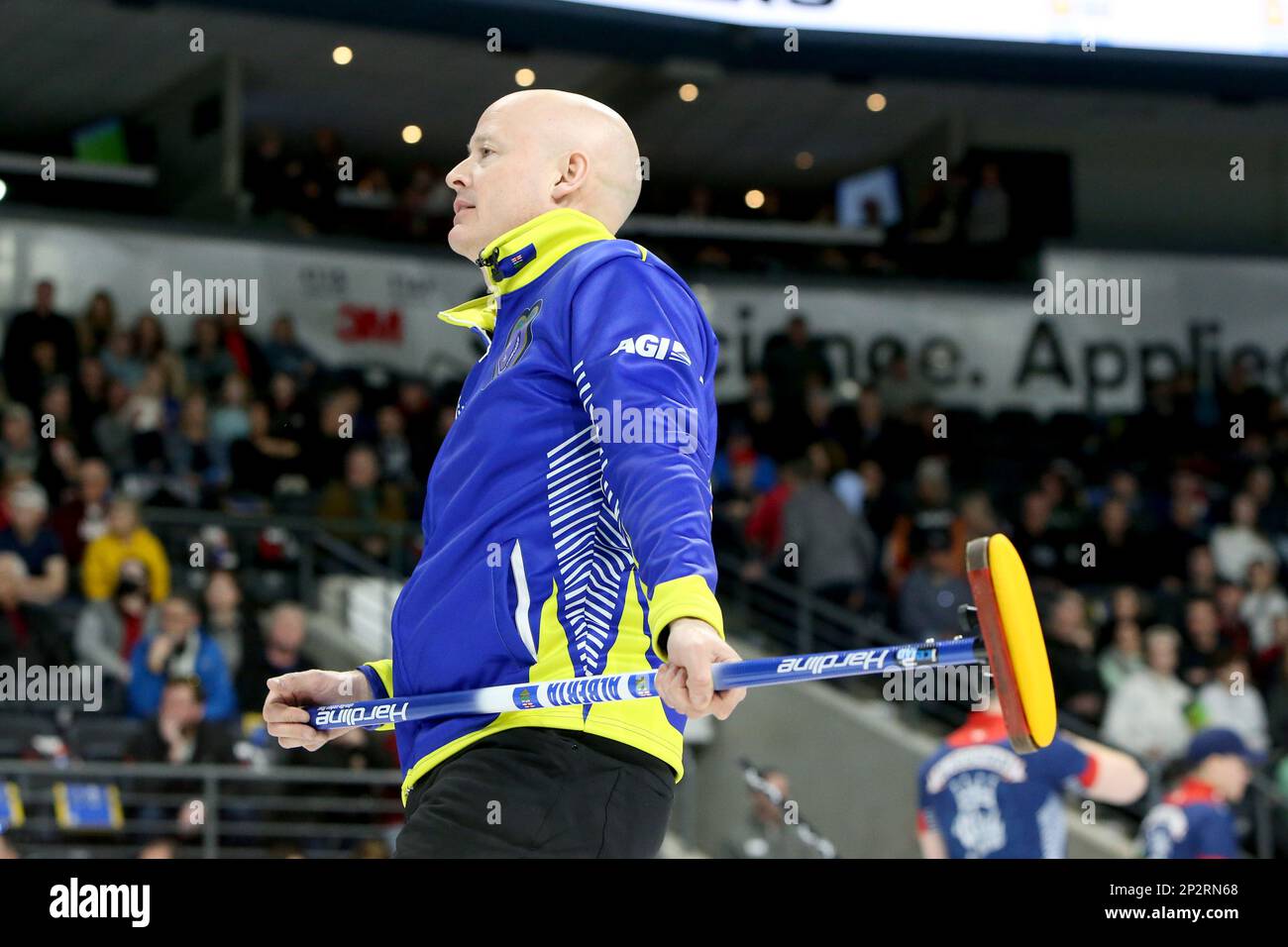 Londra, Canada. 04th Mar, 2023. London Ontario Canada, marzo 3 2023. Il giorno 2 del Brier di Tim Hortons è sulla strada. Kevin Koe del team Alberta. Credit: Luke Durda/Alamy Live News Foto Stock