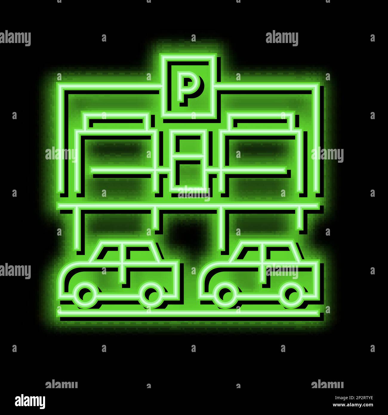 illustrazione dell'icona delle candelette al neon per il parcheggio dell'attrezzatura Illustrazione Vettoriale