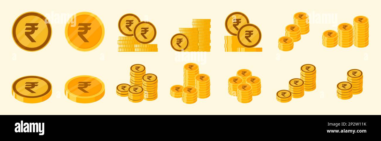 Set di icone Indian Rupee Coin Illustrazione Vettoriale