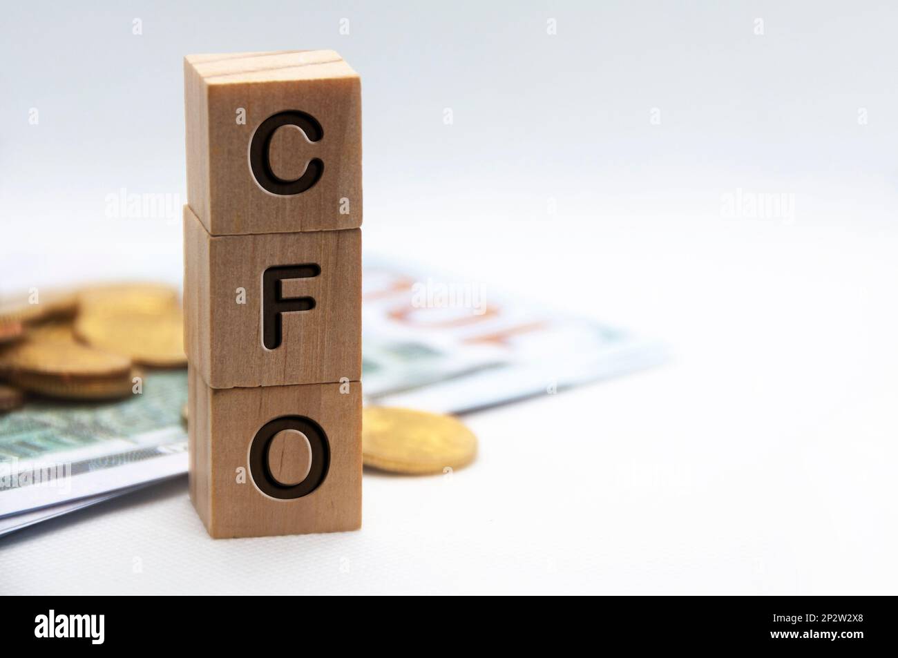 Chief Financial Officer - testo CFO inciso su blocchi di legno con spazio personalizzabile per il testo. Spazio di copia e concetto di gestione senior. Foto Stock