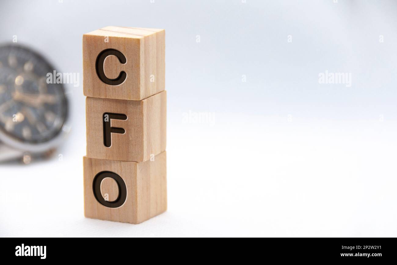 Chief Financial Officer - testo CFO inciso su blocchi di legno con spazio personalizzabile per il testo. Spazio di copia e concetto di gestione senior. Foto Stock