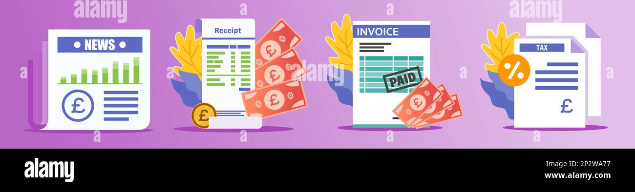 Illustrazione della ricevuta e dei documenti in sterline Illustrazione Vettoriale