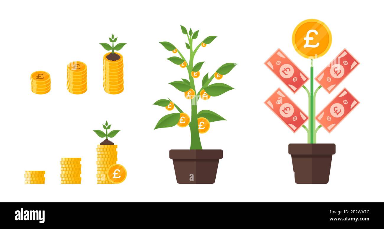 Pound Sterling Money Tree crescente Illustrazione Vettoriale