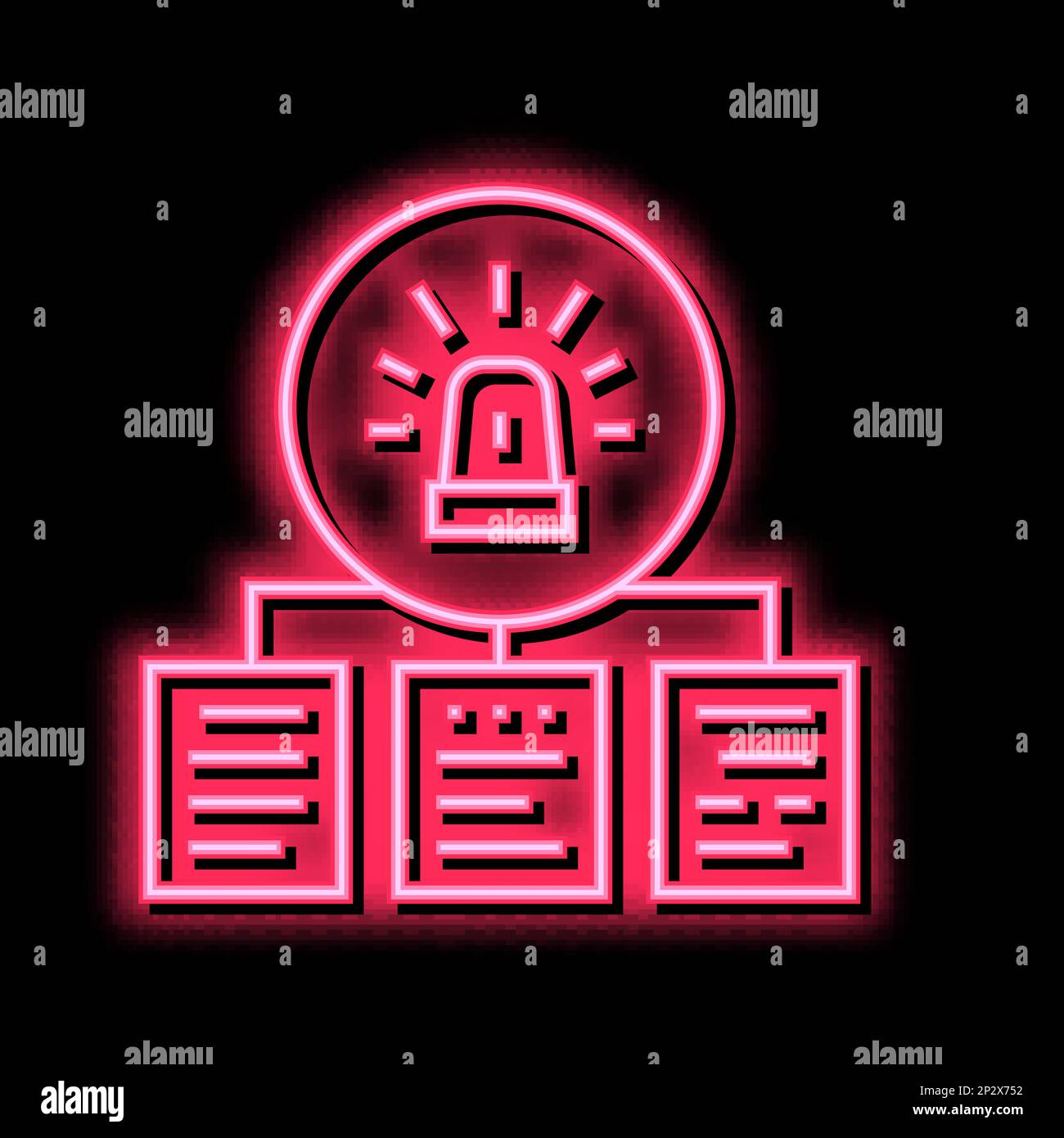 illustrazione dell'icona di incandescenza al neon relativa alla documentazione relativa agli incidenti Illustrazione Vettoriale