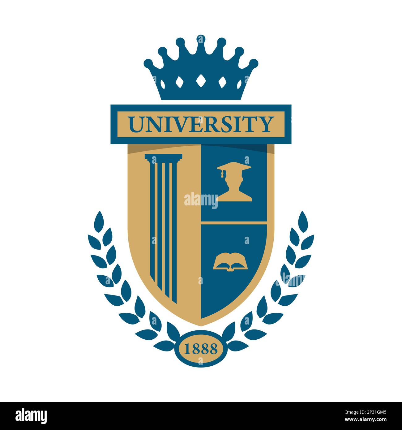 University College scuola badge logo disegno immagine vettoriale. Logo del badge Education. Emblema della scuola superiore dell'università Illustrazione Vettoriale