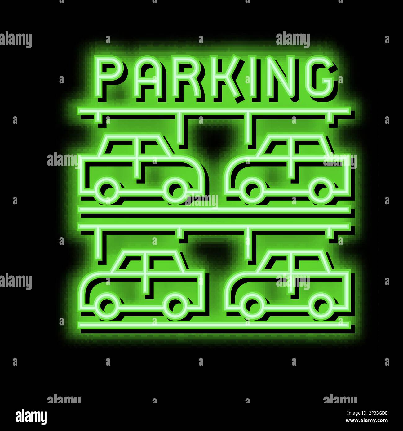 figura dell'icona della luce al neon di parcheggio multilivello Illustrazione Vettoriale