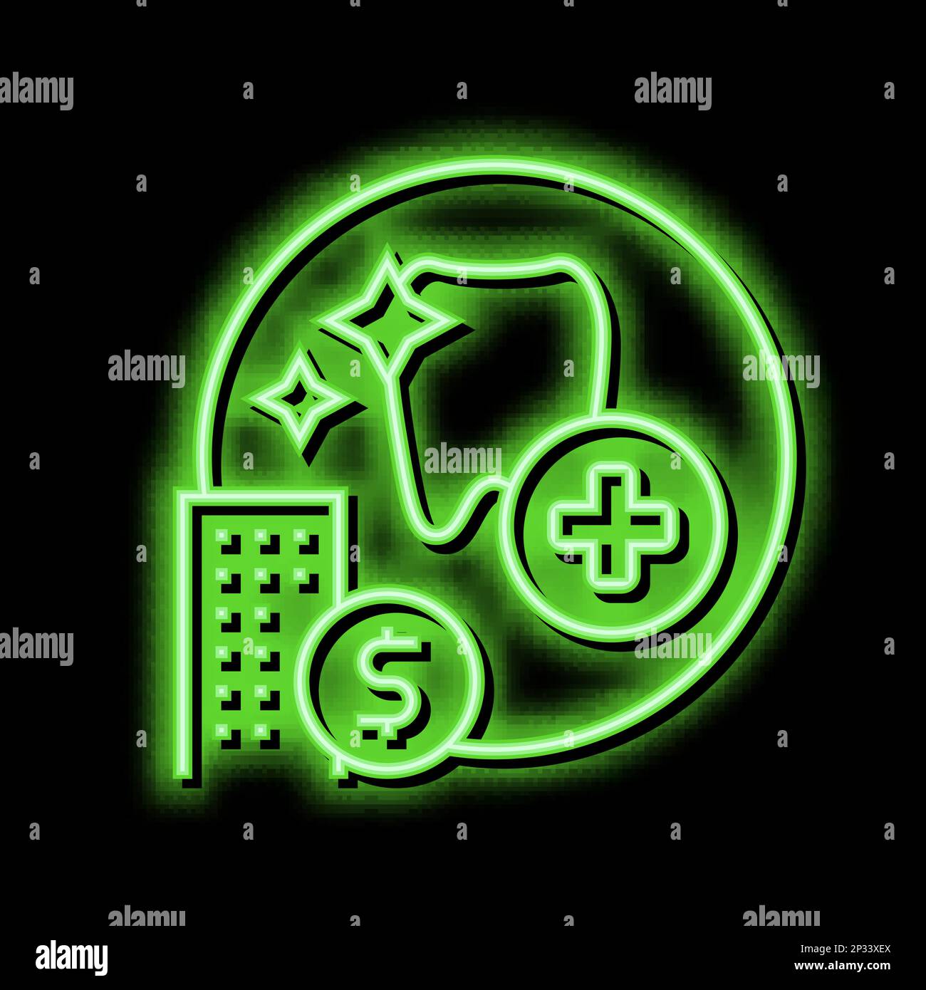 illustrazione dell'icona del bagliore al neon per i vantaggi del dentista Illustrazione Vettoriale