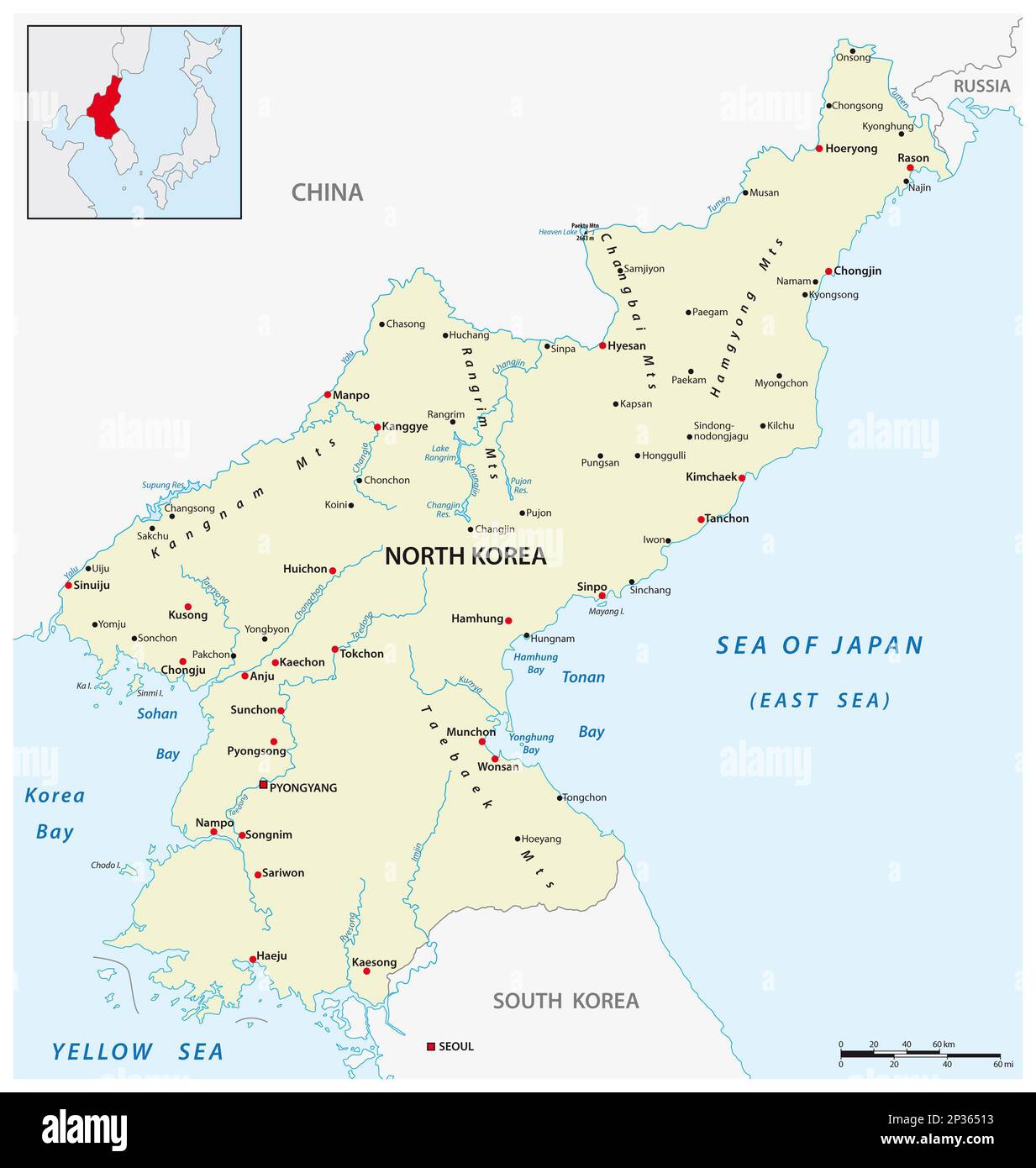 Mappa vettoriale della Repubblica popolare Democratica di Corea, Corea del Nord Foto Stock