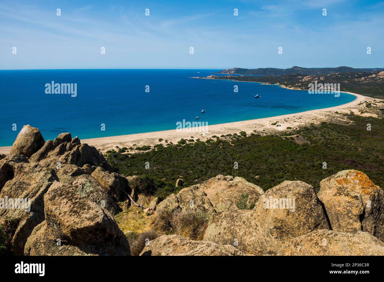 Spiaggia di sabbia, Plage de Erbaju, vicino Sartene, costa sud, Dipartimento Corse-du-Sud, Corsica, Mar Mediterraneo, Francia Foto Stock