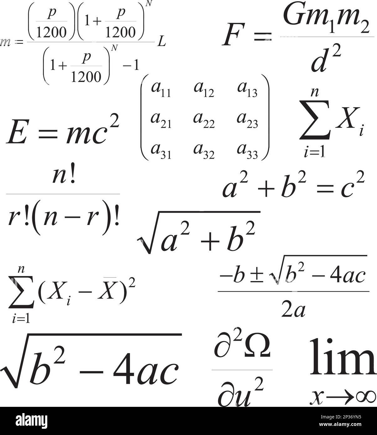 Formule vettoriali di matematica e fisica. A strati. Modificabile Illustrazione Vettoriale