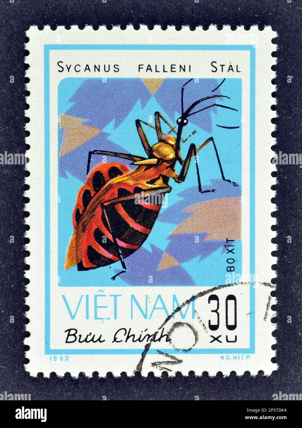 Francobollo cancellato stampato dal Vietnam, che mostra Sycanus falleni scarabeo, circa 1982. Foto Stock