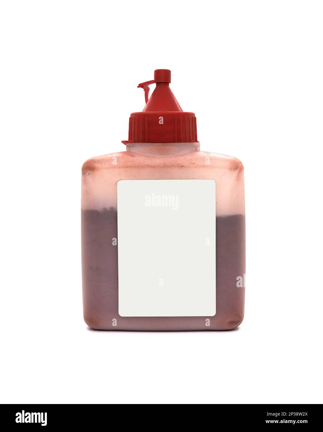 Flacone di polvere di gesso rosso con etichetta vuota isolata su fondo bianco Foto Stock
