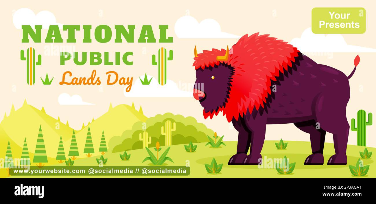 Giornata nazionale della terra pubblica, bisonti e natura. Adatto per eventi Illustrazione Vettoriale
