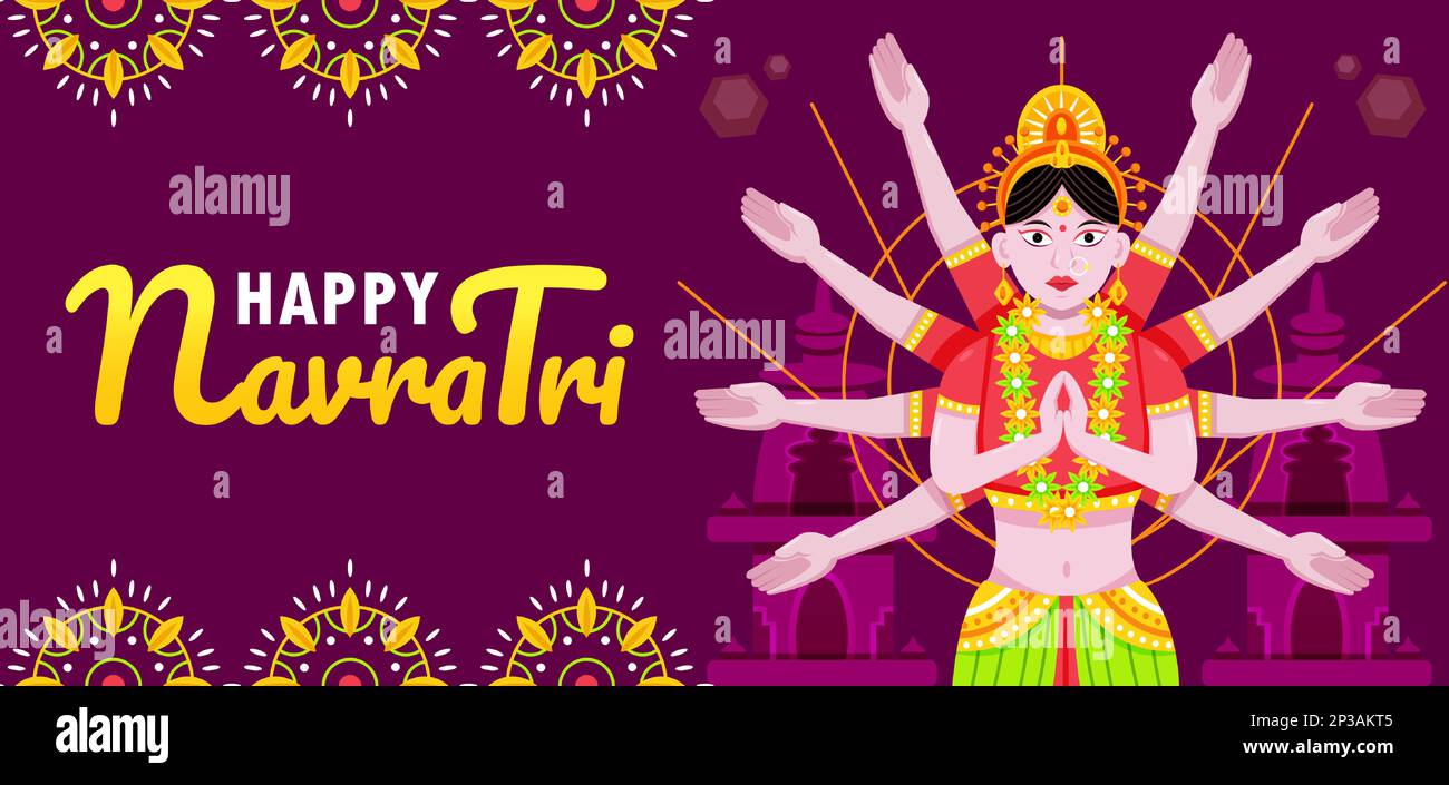 Felice Navratri, statua della dea Durga Illustrazione Vettoriale