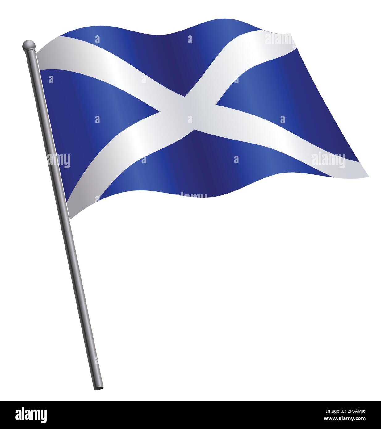 corretta ed accurata bandiera scozzese di scozia che vola ondeggiante su vettore flagpole isolato su sfondo bianco Illustrazione Vettoriale
