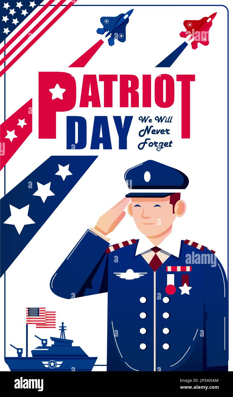 Patriot's Day, non dimenticheremo mai. Rispetto per il paese, adatto per eventi Illustrazione Vettoriale