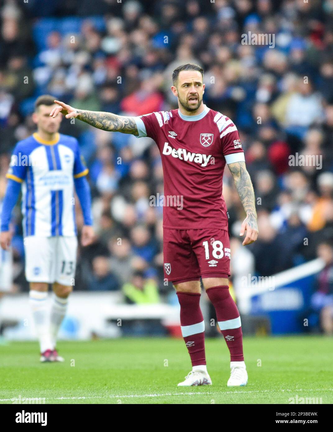 Danny Ings of West Ham durante la partita della Premier League tra Brighton & Hove Albion e West Ham United all'American Express Community Stadium , Brighton , Regno Unito - 4th marzo 2023 Foto Simon Dack/Telephoto immagini solo per uso editoriale. Nessun merchandising. Per le immagini di calcio si applicano le restrizioni di fa e Premier League inc. Nessun utilizzo di Internet/cellulare senza licenza FAPL - per i dettagli contattare Football Dataco Foto Stock