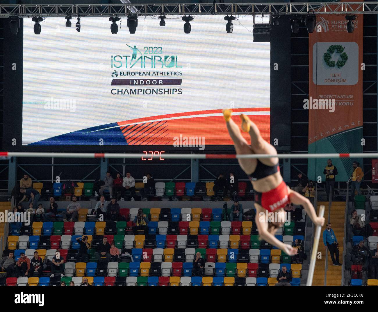 Istanbul, Turchia. 5th Mar 2023. Logo dei campionati europei di atletica indoor alla Ataköy Athletics Arena di Istanbul, Türkiye. Foto di Gary Mitchell/Alamy Live News Foto Stock