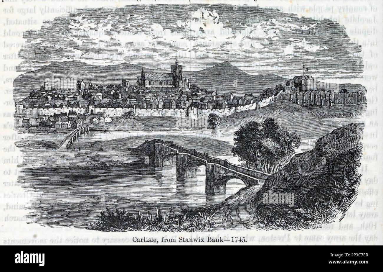 Carlisle, dalla Stanwix Bank nel 1745 dal libro ' Storia delle Highlands scozzesi, dei clan delle Highland e dei reggimenti delle Highland ' Volume 1 di Maclauchlan, Thomas, 1816-1886; Wilson, John, 1785-1854; Keltie, John Scott, Sir, 1840-1927 Data di pubblicazione 1875 editore Edinburgh ; Londra : A. Fullarton Foto Stock