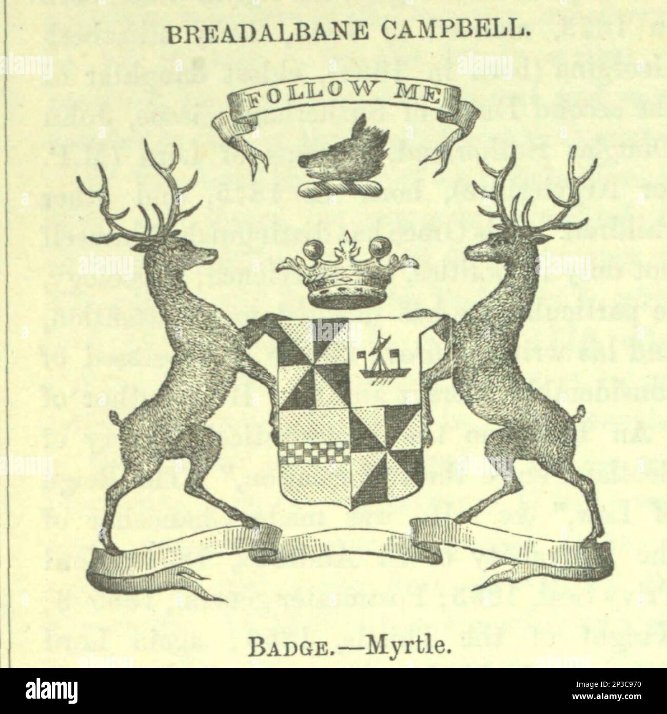 Breadalbane Campbell stemma, cresta e motto dal libro 'Una storia delle Highlands scozzesi, clan delle Highland e reggimenti delle Highland' Volume 2 di Maclauchlan, Thomas, 1816-1886; Wilson, John, 1785-1854; Keltie, John Scott, Sir, 1840-1927 Data di pubblicazione 1875 editore Edinburgh ; Londra : A. Fullarton Foto Stock