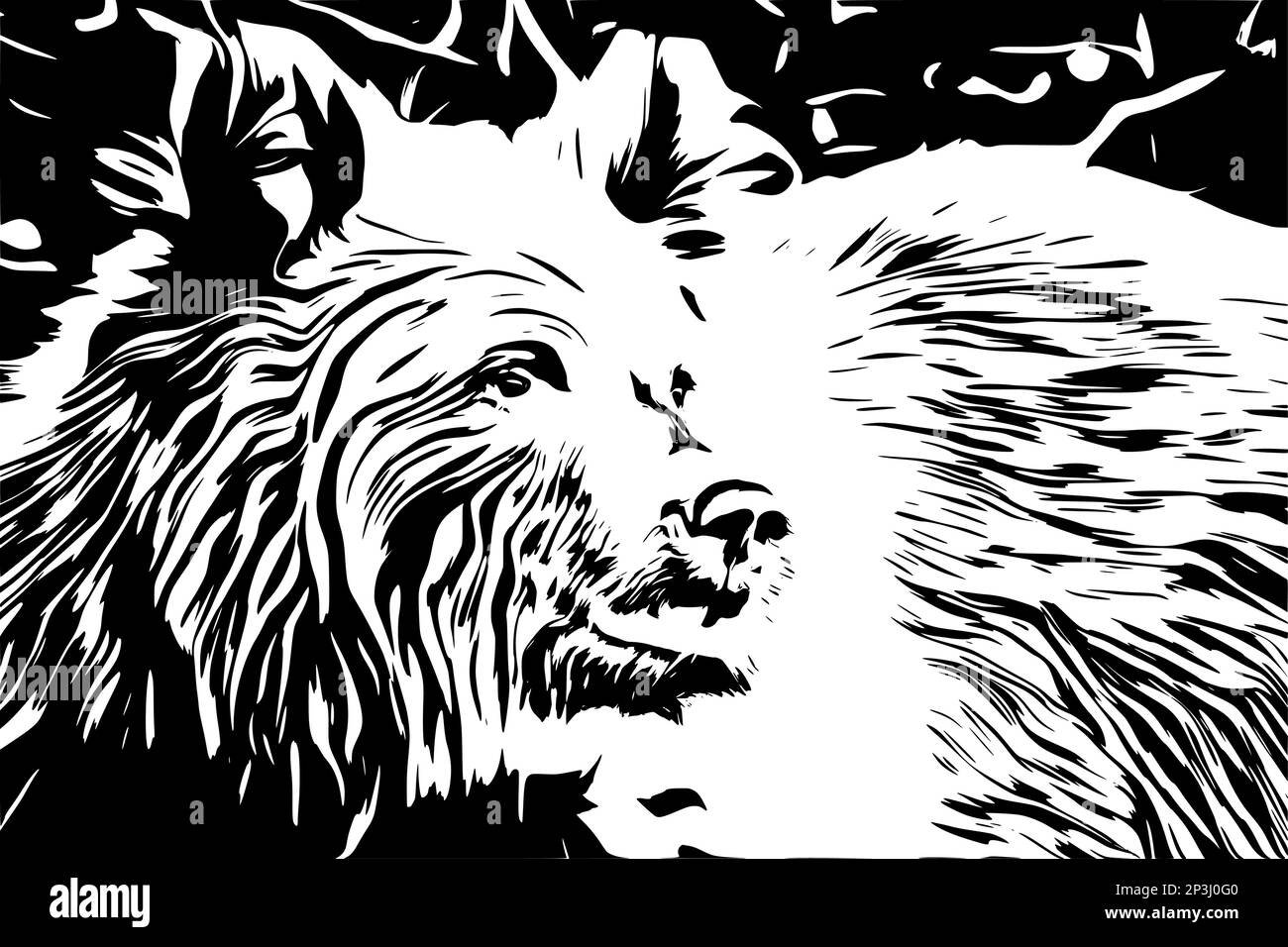 Primo piano di una testa di orso marrone, illustrazione per T-shirt, vestiti, tatuaggio, logo. Illustrazione Vettoriale