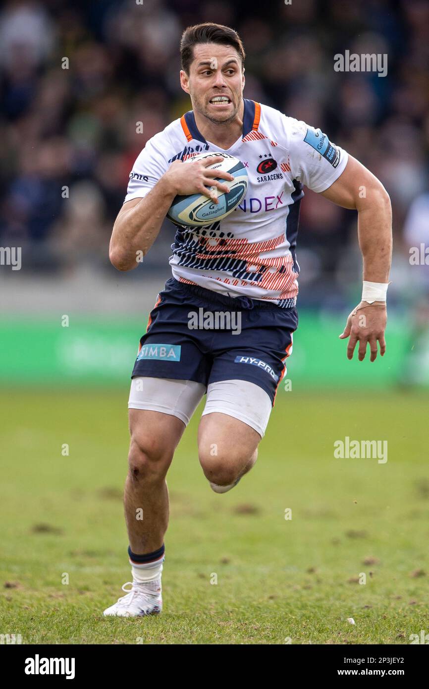 5th marzo 2023; AJ Bell Stadium, Salford, Lancashire, Inghilterra; Inglese Premiership Rugby, sale squali contro Saraceni; Sean Maitland di Saraceni Foto Stock