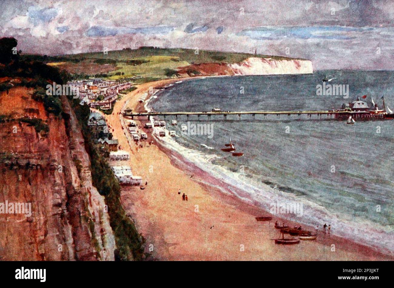 Sandown Bay, Isola di Wight, Regno Unito, circa 1911. Le bianche scogliere di Culver Down sono l'estremità orientale della nervatura di gesso che ha l'altra estremità agli aghi Foto Stock