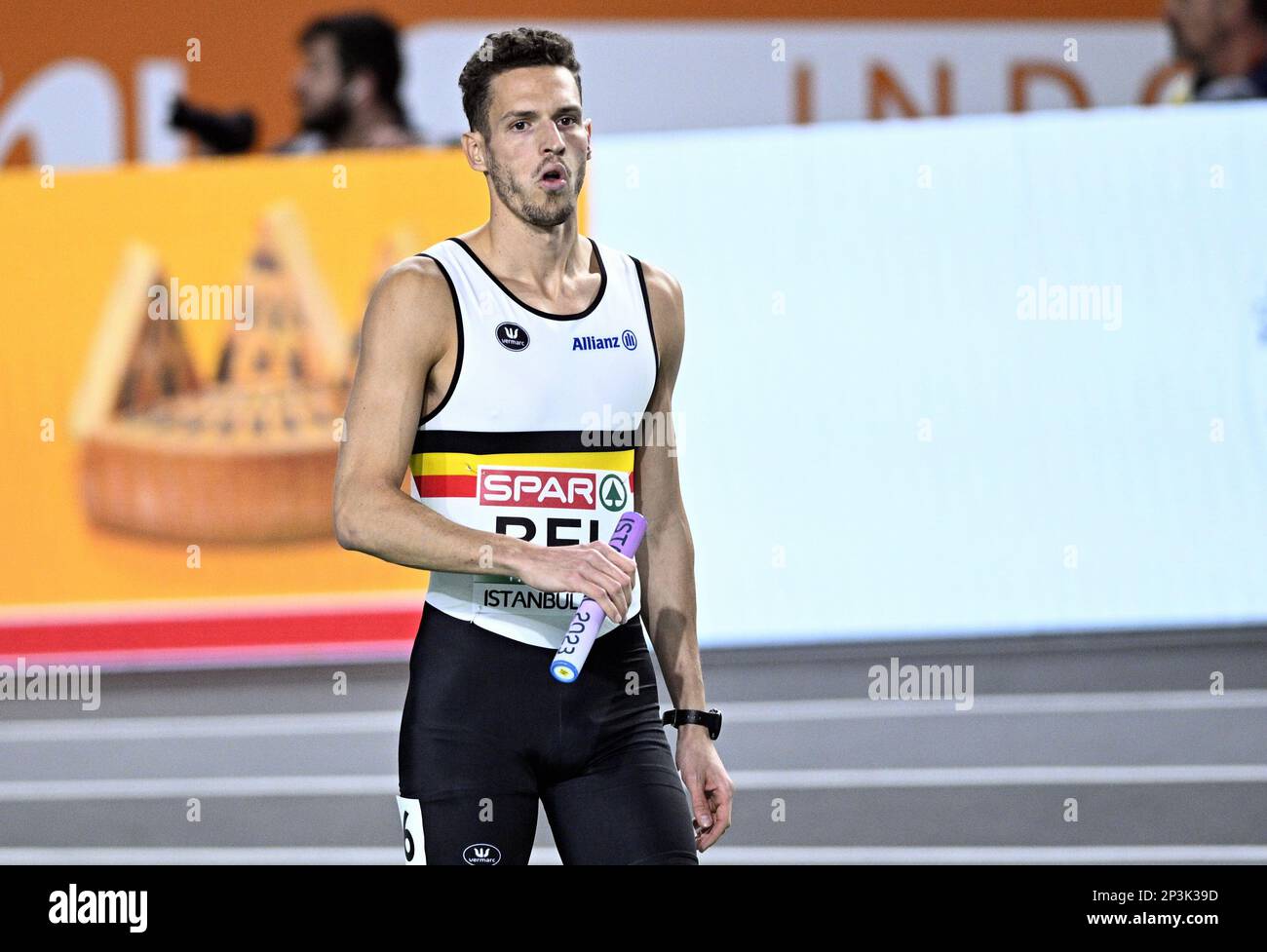 Il belga Dylan Borlee ha illustrato durante la finale maschile 4x400m alla 37th° edizione del Campionato europeo di Atletica Indoor, a Istanbul, Turchia, domenica 05 marzo 2023. I campionati si svolgono dal 2 al 5 marzo. FOTO DI BELGA JASPER JACOBS Foto Stock