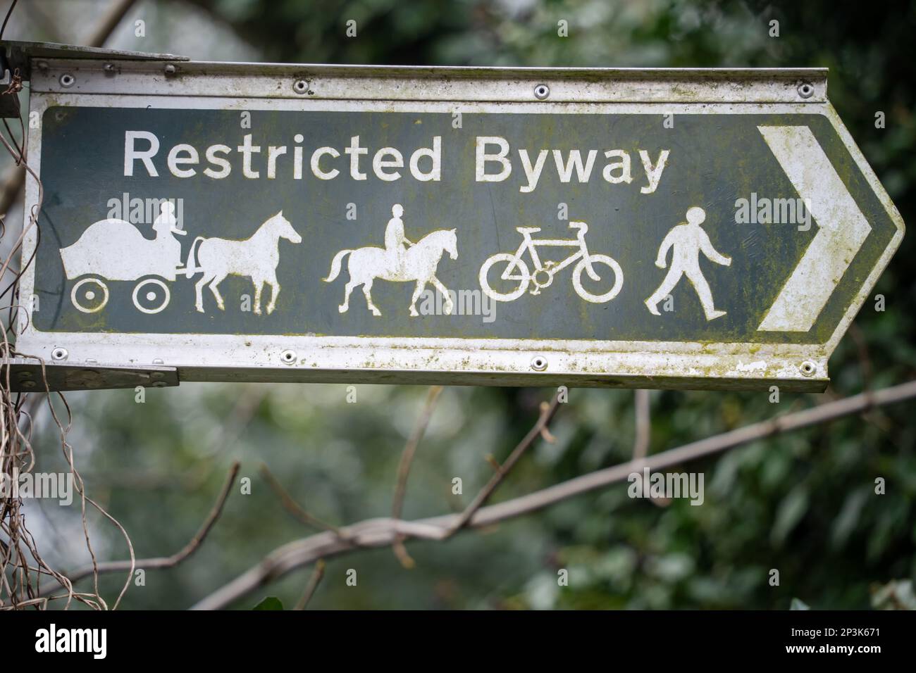 Una strada a accesso limitato, o passerelle pubbliche, accessibile a piedi, in bicicletta e a cavallo, anche con un carrello. Foto Stock