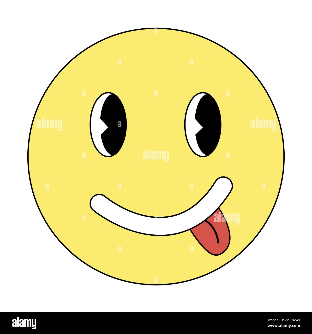 Emoticon retrò sorridente con lingua, disegno vettoriale piatto stile doodle Illustrazione Vettoriale