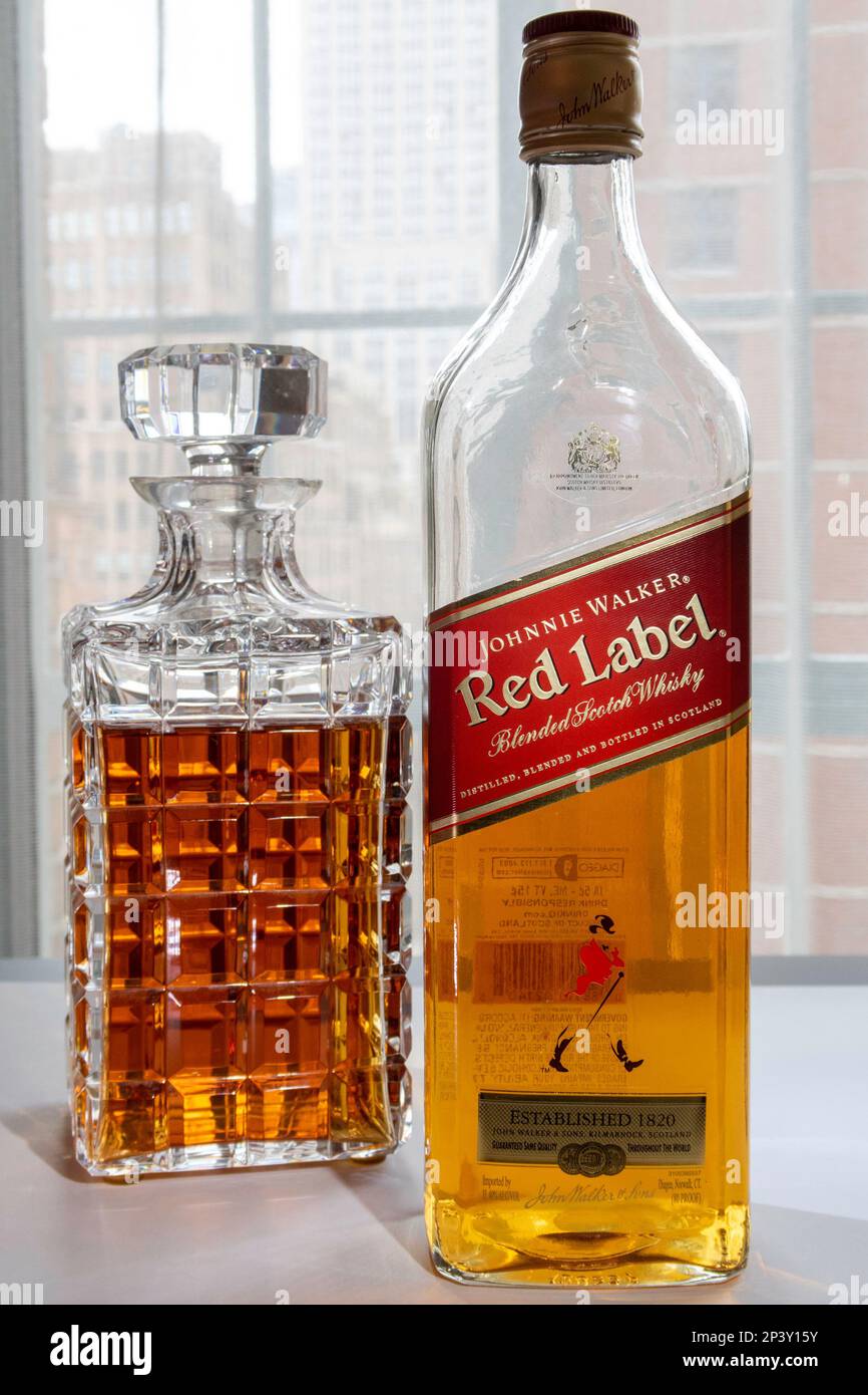 Johnny Walker, etichetta rossa, whisky blended scotch è il più venduto scotch nel mondo, 2023, Stati Uniti Foto Stock