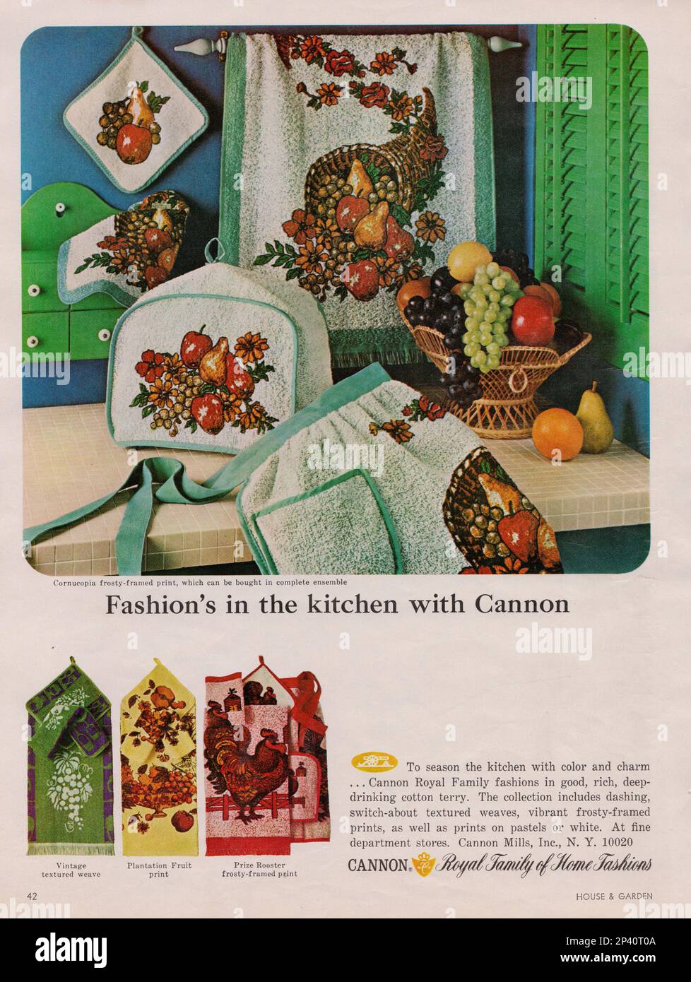 Cannon Famiglia reale di Home Moda rivista vintage pubblicità Cannon da cucina asciugamani Cannon da cucina tela Cannon tessuti da cucina Foto Stock