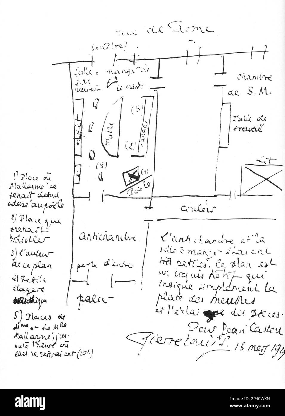 La pianta di appartamento , Rue de Rome , Parigi , del poeta simbolista francese Stéphane Mallarmé ( 1842 - 1898 ) del suo amico il poeta PIERRE LOUYS . - Mallarme' - Mallarme - POETA - POESIA - LETTERATO - LETTERATURA - POESIA - SIMBOLISMO - SIMBOLISTA - piana - appartamento - autografo - autographe - firma - prima ---- Archivio GBB Foto Stock