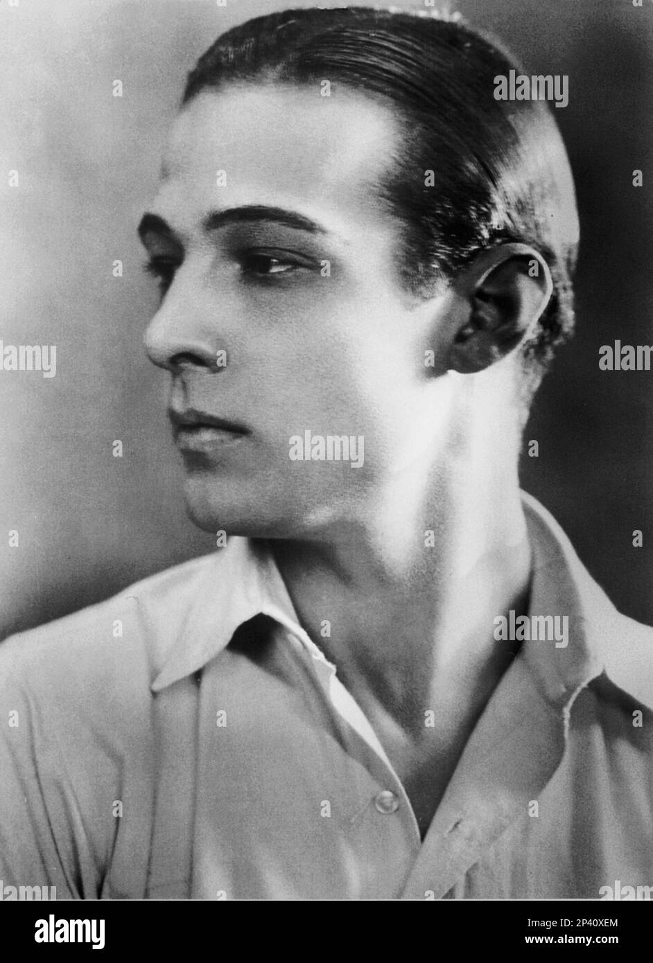 1922 , USA : The Silent Screen movie actor RUDOLPH VALENTINO ( Rodolfo Guglielmi , 1895 - 1926 ) - CINEMA MUTO - atto cinematografico - LATINO LOVER - italoamericano - italo americano - italo-americano - emigrante - emigrante - italo-americano - ritratto - ritratto - camicia bianca - camicia bianca - brillantina - Grease - ANNI venti - anni '20 --- Archivio GBB Foto Stock