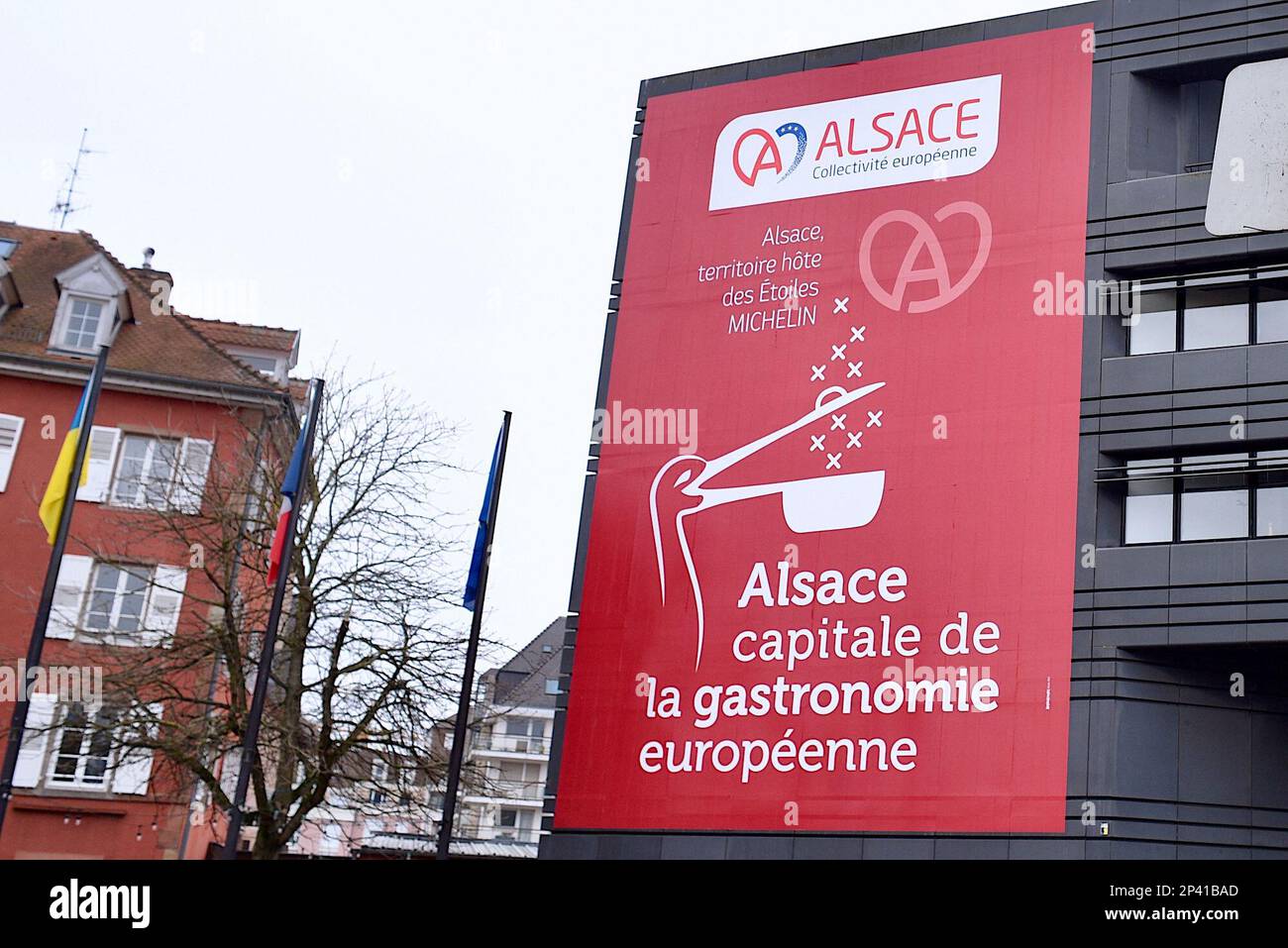 Strasburgo, Francia. 05th Mar, 2023. Inizio della cerimonia delle Guide Stars Michelin che si svolge durante due giorni a Strasburgo presso il Communauté Europénne d'Alsace e il Palais de la Musique et des Congrès. Alla presenza di Gwendal Poullennec, Guillaume Gomez, Jean Francois Piège, Frédéric Anton, Nicolas Stamm Corby, Jean-Luc Heimburger, Frédéric Bierry, Jean Luc Hoffmann, Monique Jung, Camille Sedira Miss Alsace.Strasbourg, Francia nordorientale, il 5 marzo 2023. Foto di Nicolas Roses/ ABACAPRESS.COM Credit: Abaca Press/Alamy Live News Foto Stock