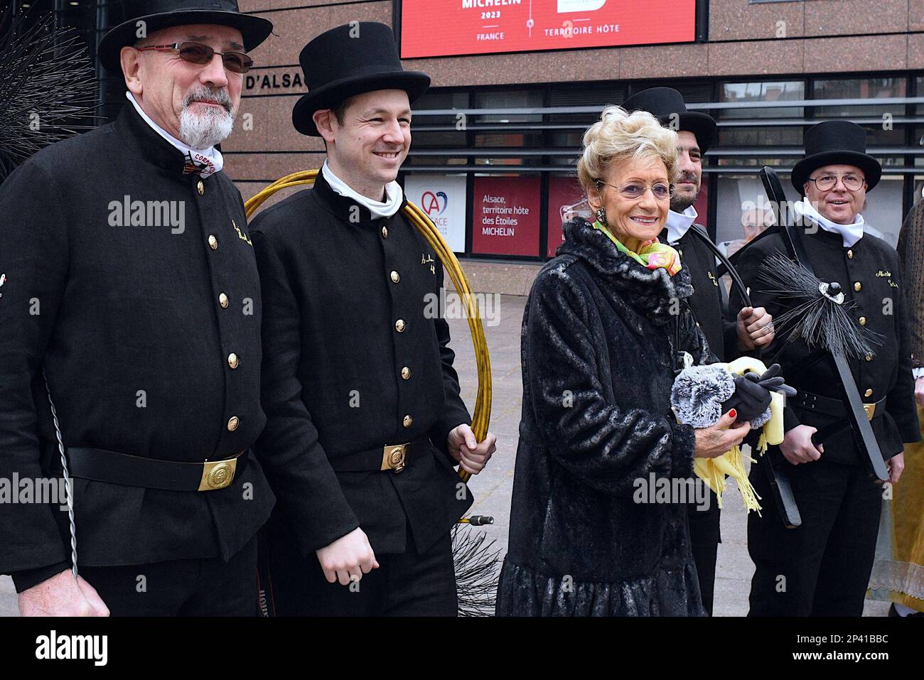 Strasburgo, Francia. 05th Mar, 2023. Inizio della cerimonia delle Guide Stars Michelin che si svolge durante due giorni a Strasburgo presso il Communauté Europénne d'Alsace e il Palais de la Musique et des Congrès. Alla presenza di Gwendal Poullennec, Guillaume Gomez, Jean Francois Piège, Frédéric Anton, Nicolas Stamm Corby, Jean-Luc Heimburger, Frédéric Bierry, Jean Luc Hoffmann, Monique Jung, Camille Sedira Miss Alsace.Strasbourg, Francia nordorientale, il 5 marzo 2023. Foto di Nicolas Roses/ ABACAPRESS.COM Credit: Abaca Press/Alamy Live News Foto Stock