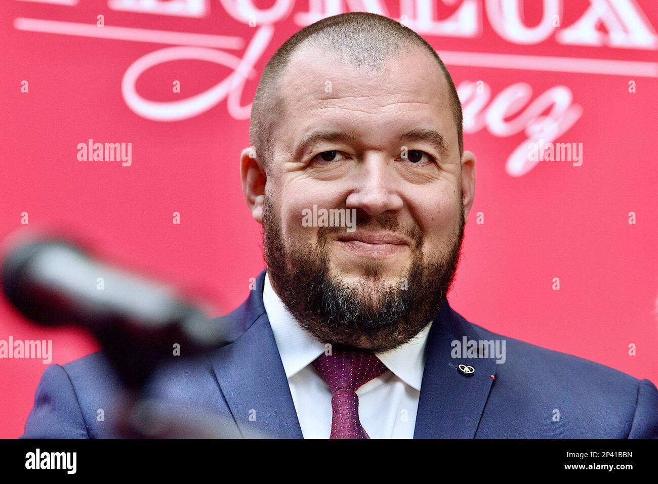 Strasburgo, Francia. 05th Mar, 2023. Inizio della cerimonia delle Guide Stars Michelin che si svolge durante due giorni a Strasburgo presso il Communauté Europénne d'Alsace e il Palais de la Musique et des Congrès. Alla presenza di Gwendal Poullennec, Guillaume Gomez, Jean Francois Piège, Frédéric Anton, Nicolas Stamm Corby, Jean-Luc Heimburger, Frédéric Bierry, Jean Luc Hoffmann, Monique Jung, Camille Sedira Miss Alsace.Strasbourg, Francia nordorientale, il 5 marzo 2023. Foto di Nicolas Roses/ ABACAPRESS.COM Credit: Abaca Press/Alamy Live News Foto Stock