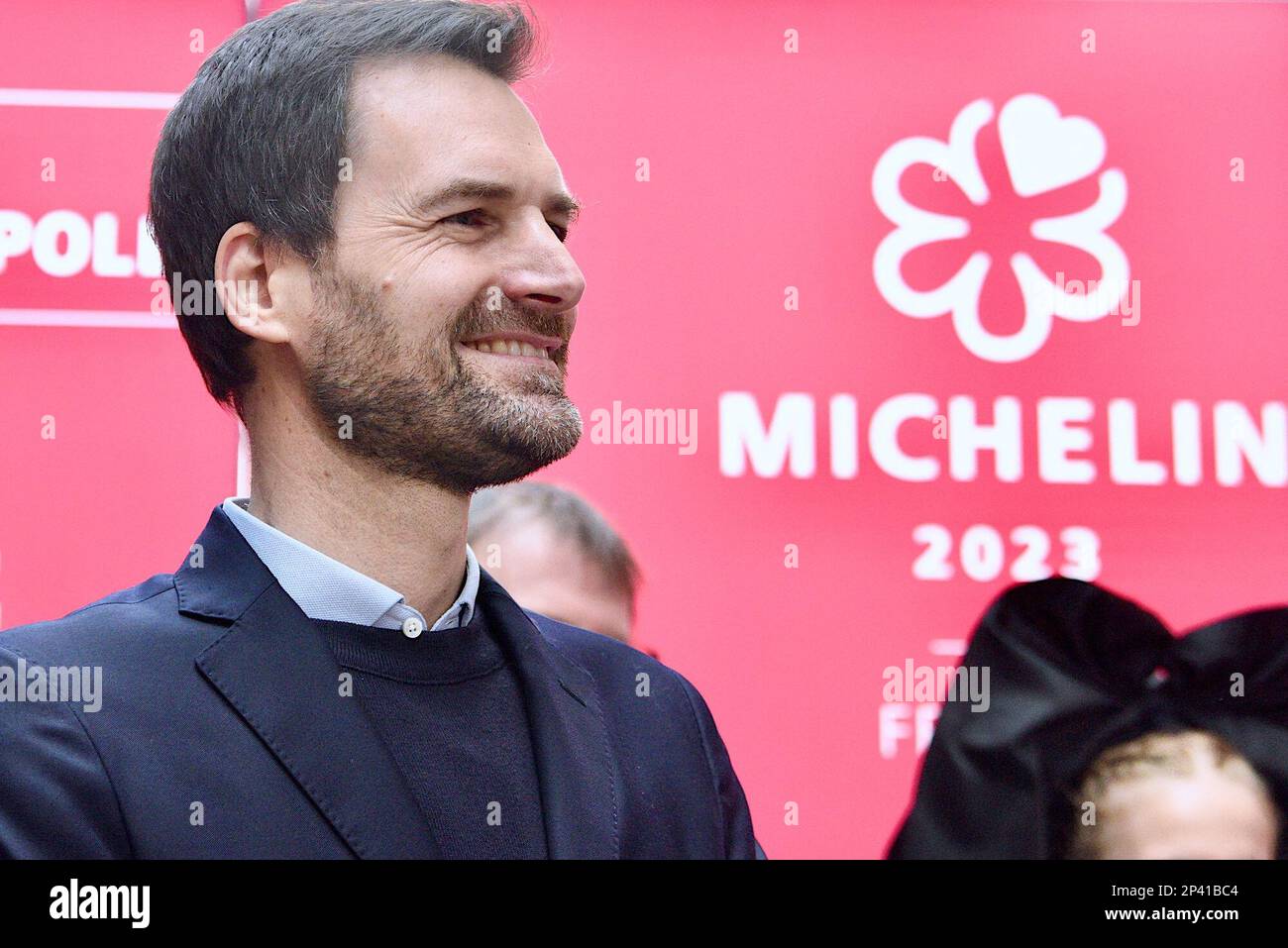 Strasburgo, Francia. 05th Mar, 2023. Inizio della cerimonia delle Guide Stars Michelin che si svolge durante due giorni a Strasburgo presso il Communauté Europénne d'Alsace e il Palais de la Musique et des Congrès. Alla presenza di Gwendal Poullennec, Guillaume Gomez, Jean Francois Piège, Frédéric Anton, Nicolas Stamm Corby, Jean-Luc Heimburger, Frédéric Bierry, Jean Luc Hoffmann, Monique Jung, Camille Sedira Miss Alsace.Strasbourg, Francia nordorientale, il 5 marzo 2023. Foto di Nicolas Roses/ ABACAPRESS.COM Credit: Abaca Press/Alamy Live News Foto Stock