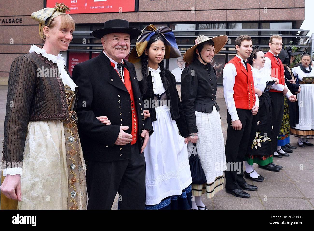 Strasburgo, Francia. 05th Mar, 2023. Inizio della cerimonia delle Guide Stars Michelin che si svolge durante due giorni a Strasburgo presso il Communauté Europénne d'Alsace e il Palais de la Musique et des Congrès. Alla presenza di Gwendal Poullennec, Guillaume Gomez, Jean Francois Piège, Frédéric Anton, Nicolas Stamm Corby, Jean-Luc Heimburger, Frédéric Bierry, Jean Luc Hoffmann, Monique Jung, Camille Sedira Miss Alsace.Strasbourg, Francia nordorientale, il 5 marzo 2023. Foto di Nicolas Roses/ ABACAPRESS.COM Credit: Abaca Press/Alamy Live News Foto Stock