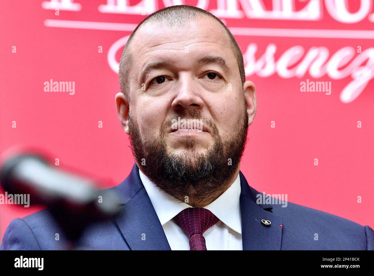 Strasburgo, Francia. 05th Mar, 2023. Inizio della cerimonia delle Guide Stars Michelin che si svolge durante due giorni a Strasburgo presso il Communauté Europénne d'Alsace e il Palais de la Musique et des Congrès. Alla presenza di Gwendal Poullennec, Guillaume Gomez, Jean Francois Piège, Frédéric Anton, Nicolas Stamm Corby, Jean-Luc Heimburger, Frédéric Bierry, Jean Luc Hoffmann, Monique Jung, Camille Sedira Miss Alsace.Strasbourg, Francia nordorientale, il 5 marzo 2023. Foto di Nicolas Roses/ ABACAPRESS.COM Credit: Abaca Press/Alamy Live News Foto Stock
