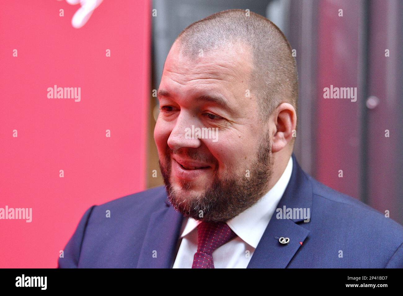 Strasburgo, Francia. 05th Mar, 2023. Inizio della cerimonia delle Guide Stars Michelin che si svolge durante due giorni a Strasburgo presso il Communauté Europénne d'Alsace e il Palais de la Musique et des Congrès. Alla presenza di Gwendal Poullennec, Guillaume Gomez, Jean Francois Piège, Frédéric Anton, Nicolas Stamm Corby, Jean-Luc Heimburger, Frédéric Bierry, Jean Luc Hoffmann, Monique Jung, Camille Sedira Miss Alsace.Strasbourg, Francia nordorientale, il 5 marzo 2023. Foto di Nicolas Roses/ ABACAPRESS.COM Credit: Abaca Press/Alamy Live News Foto Stock