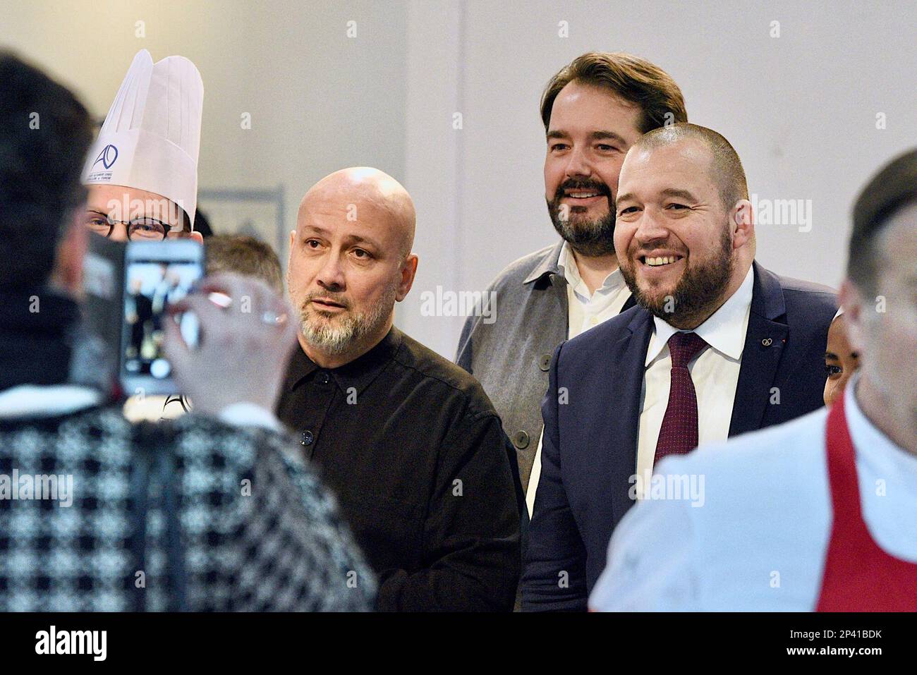 Strasburgo, Francia. 05th Mar, 2023. Inizio della cerimonia delle Guide Stars Michelin che si svolge durante due giorni a Strasburgo presso il Communauté Europénne d'Alsace e il Palais de la Musique et des Congrès. Alla presenza di Gwendal Poullennec, Guillaume Gomez, Jean Francois Piège, Frédéric Anton, Nicolas Stamm Corby, Jean-Luc Heimburger, Frédéric Bierry, Jean Luc Hoffmann, Monique Jung, Camille Sedira Miss Alsace.Strasbourg, Francia nordorientale, il 5 marzo 2023. Foto di Nicolas Roses/ ABACAPRESS.COM Credit: Abaca Press/Alamy Live News Foto Stock