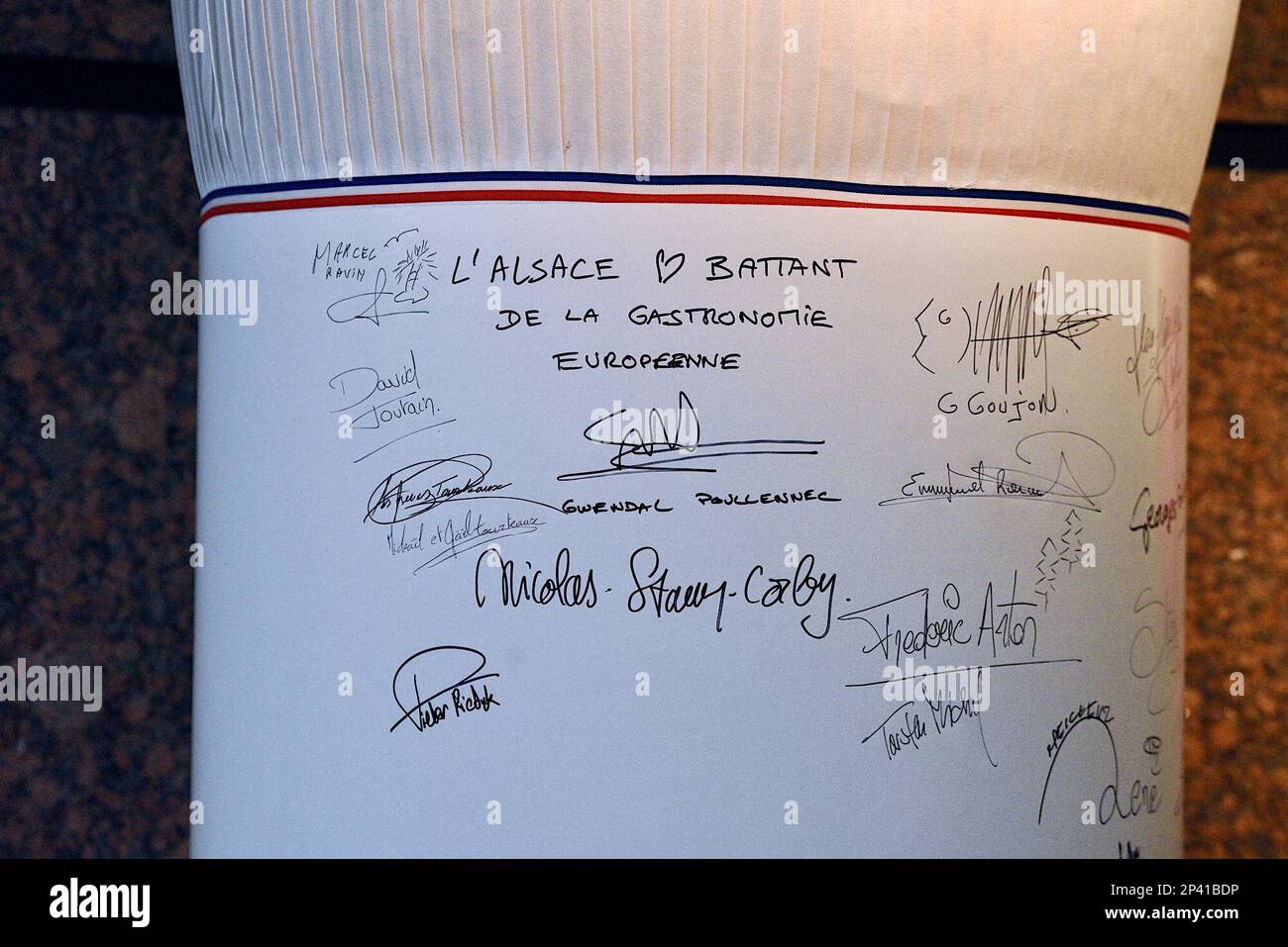 Strasburgo, Francia. 05th Mar, 2023. Inizio della cerimonia delle Guide Stars Michelin che si svolge durante due giorni a Strasburgo presso il Communauté Europénne d'Alsace e il Palais de la Musique et des Congrès. Alla presenza di Gwendal Poullennec, Guillaume Gomez, Jean Francois Piège, Frédéric Anton, Nicolas Stamm Corby, Jean-Luc Heimburger, Frédéric Bierry, Jean Luc Hoffmann, Monique Jung, Camille Sedira Miss Alsace.Strasbourg, Francia nordorientale, il 5 marzo 2023. Foto di Nicolas Roses/ ABACAPRESS.COM Credit: Abaca Press/Alamy Live News Foto Stock