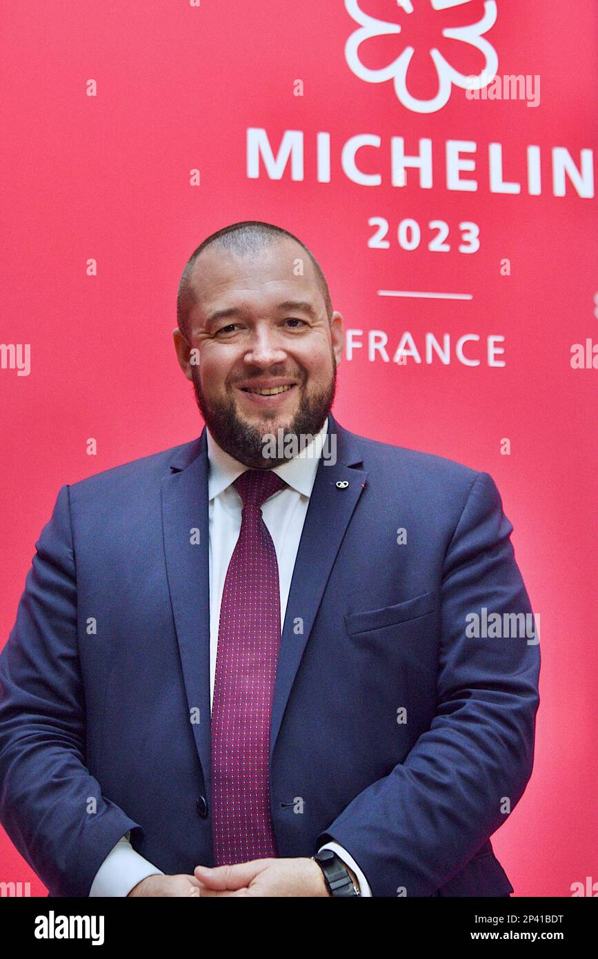 Strasburgo, Francia. 05th Mar, 2023. Inizio della cerimonia delle Guide Stars Michelin che si svolge durante due giorni a Strasburgo presso il Communauté Europénne d'Alsace e il Palais de la Musique et des Congrès. Alla presenza di Gwendal Poullennec, Guillaume Gomez, Jean Francois Piège, Frédéric Anton, Nicolas Stamm Corby, Jean-Luc Heimburger, Frédéric Bierry, Jean Luc Hoffmann, Monique Jung, Camille Sedira Miss Alsace.Strasbourg, Francia nordorientale, il 5 marzo 2023. Foto di Nicolas Roses/ ABACAPRESS.COM Credit: Abaca Press/Alamy Live News Foto Stock