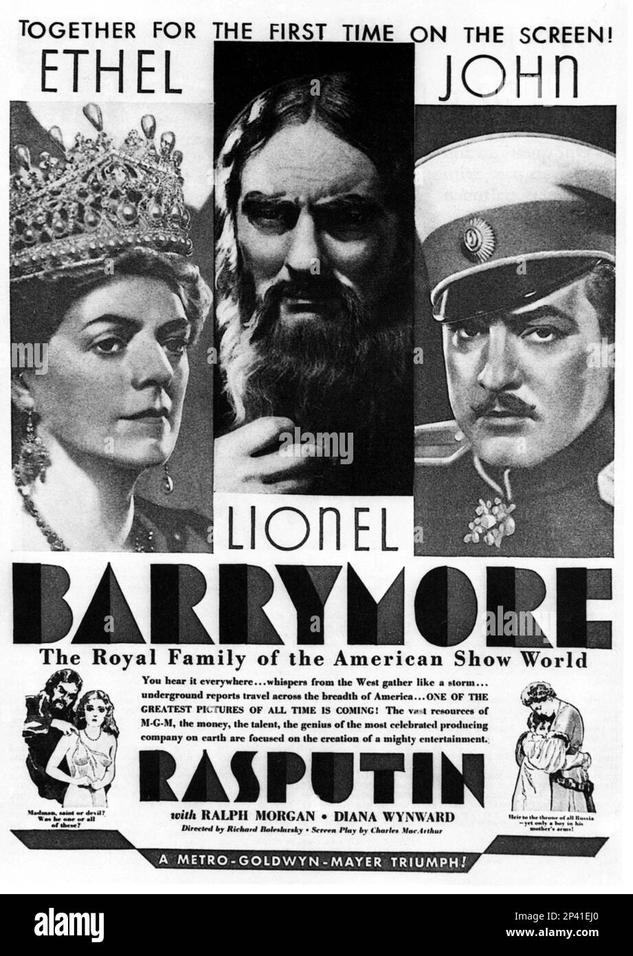 1932 , USA : i celebri grandi attori della famiglia ETHEL , LIONEL e JOHN BARRYMORE a RASPUTIN E L'IMPERATRICE di Richard Boleslawsky - CINEMA - FILM - Pubblicità - pubblicità --- Archivio GBB Foto Stock