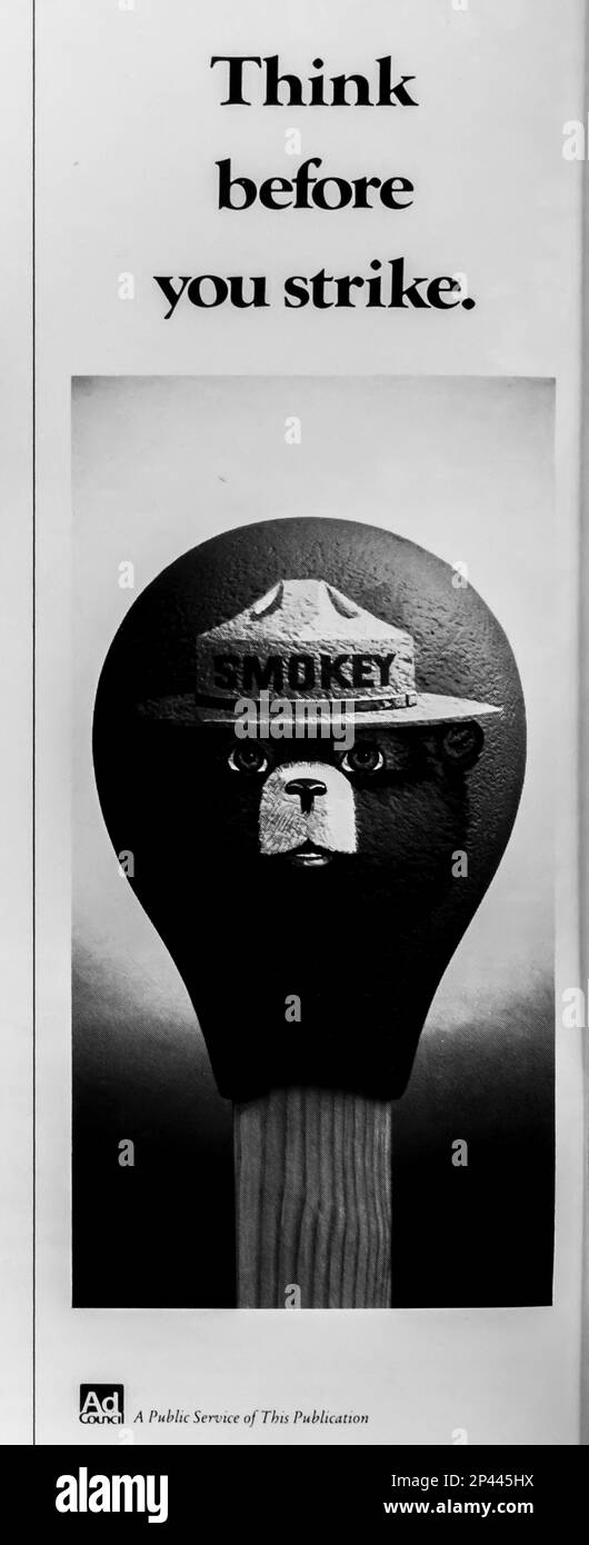 Smokey The Bear spot in una rivista NatGeo novembre 1983 Foto Stock