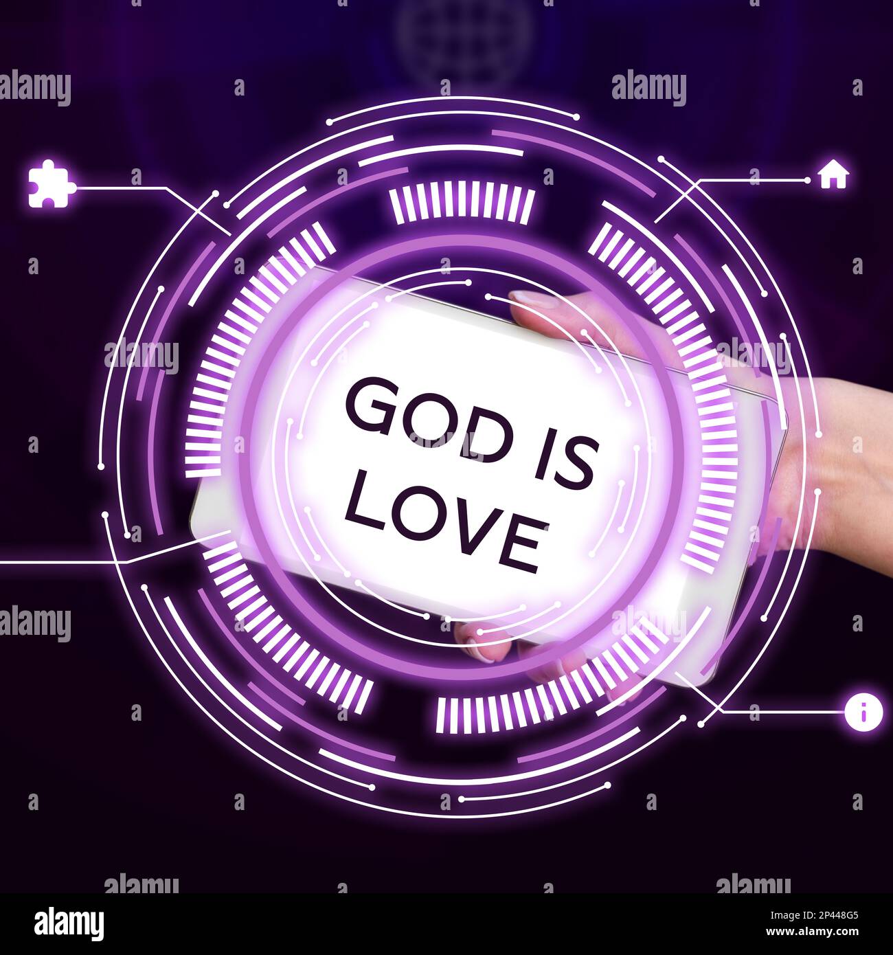 Scrittura del testo Dio è amore. Concetto di Internet credere in Gesù avere fede pensieri religiosi Cristianesimo Foto Stock